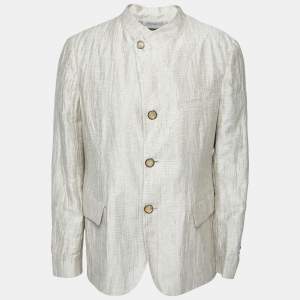 Giorgio Armani Beige Textured Lien Button Front Jacket XL