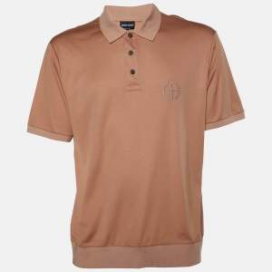 Giorgio Armani Brown Cotton Knit Logo Embroidered Polo T-Shirt XXL