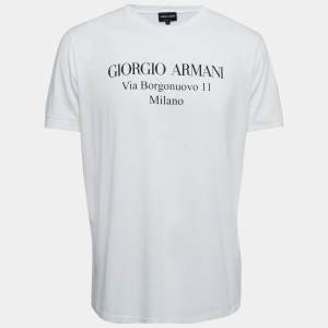 Giorgio Armani White Logo Print Cotton Crew Neck T-Shirt XXL