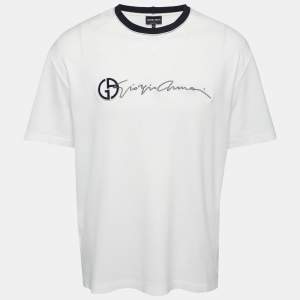 Giorgio Armani White Cotton Signature Logo Embroidered T-Shirt 3XL