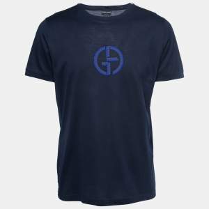Giorgio Armani Navy Blue Logo Print Cotton Crew Neck T-Shirt 3XL