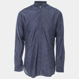 Giorgio Armani Navy Blue Patterned Cotton Blend Button Front Full Sleeve Shirt XL