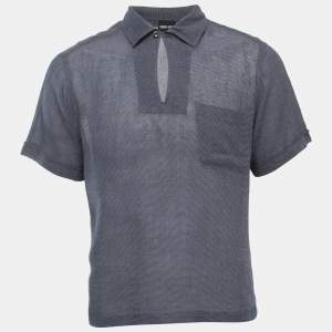 Giorgio Armani Navy Blue Cotton Half Sleeve Shirt L