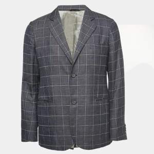 Giorgio Armani Blue checkered Wool Blend Single Breasted Blazer XL