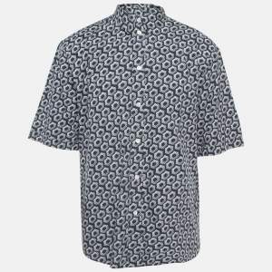 Giorgio Armani Blue Op-Art Print Cotton Shirt XL