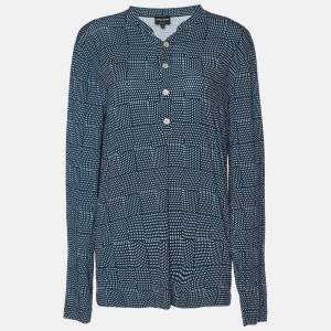 Giorgio Armani Blue Checked Knit Long Sleeve T-Shirt M