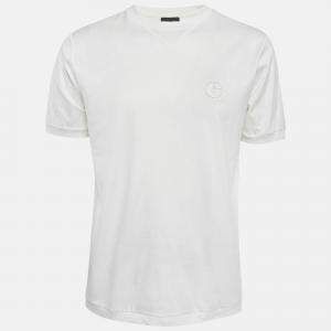 Giorgio Armani White Logo Embroidered Jersey T-Shirt M