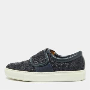 Giorgio Armani Dark Blue Woven Leather Slip On Sneakers Size 39
