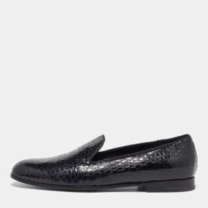 Giorgio Armani  Black Embossed Patent Leather Smoking Slippers Size 40