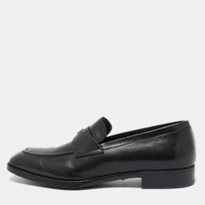 Giorgio Armani Black Leather Logo Slip On Loafers Size 38
