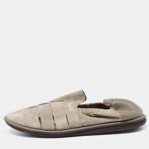 Giorgio Armani Grey Leather and Suede Slipery Flats Size 43