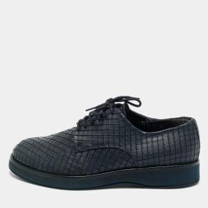 Pre Owned Giorgio Armani Navy Blue Woven Leather Low Top Sneakers Size 40