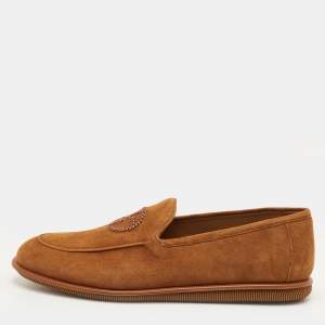 Pre Owned حذاء لوفرز جورجيو أرماني سليب أون سويدي مطرز بشعار بني مقاس 41