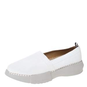 Giorgio Armani White Canvas Platform Slip On Loafers Size 41