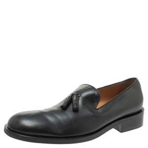 Giorgio Armani Black Leather Tassel Loafers Size 43