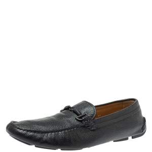 Giorgio Armani Black Leather Braided Bit Slip On Loafers Size 43.5