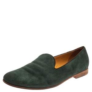 Giorgio Armani Dark Green Nubuck  Smoking Slipper Loafers Size 45 