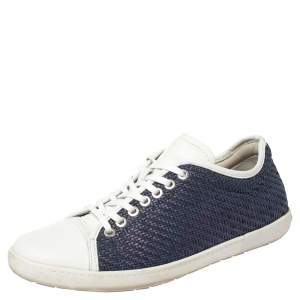 Giorgio Armani Blue Leather Low Top Sneakers Size 41.5