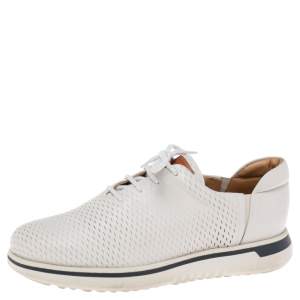 Giorgio Armani Grey Laser Cut Leather Low Top Sneakers Size 42
