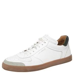 Giorgio Armani White Perforated Leather and Suede Low-Top Sneakers Size 42