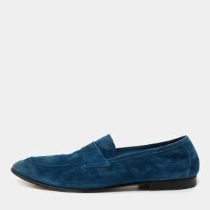 Giorgio Armani Blue Suede Penny Loafers Size 44