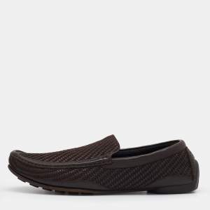 Giorgio Armani Dark Brown Woven Leather Slip On Loafers Size 43.5