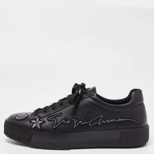 Giorgio Armani Black Leather Platform Sneakers Size 41