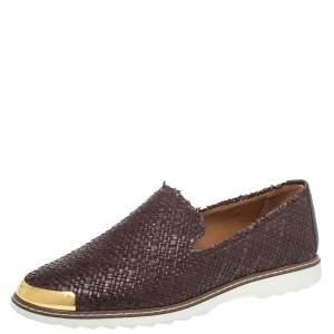 Giuseppe Zanotti Brown Woven Leather Slip On Sneakers Size 46