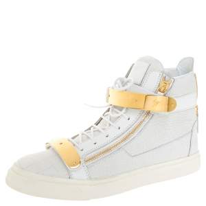 Giuseppe Zanotti White Croc Embossed Leather Coby High Top Sneakers Size 45