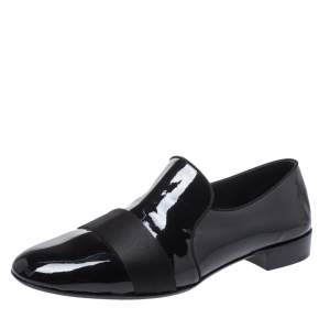 Giuseppe Zanotti Black Patent Leather Cummerbund Slip On Loafers Size 44