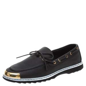Giuseppe Zanotti Black Leather Kevin Bow Slip On Loafers Size 44