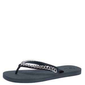Giuseppe Zanotti Black Rubber Sunset Chain Detail Flip Flops Size 46