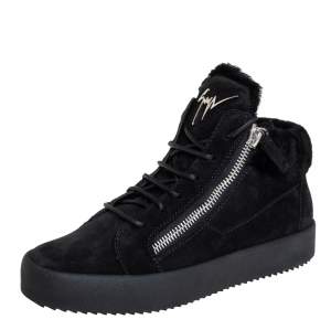 Giuseppe Zanotti Black Suede And Fur High Top Sneakers Size 40