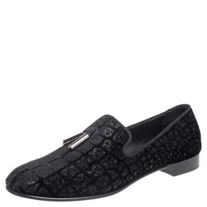Pre Owned Giuseppe Zanotti  Black  Velvet Slip On Loafers Size 43.5