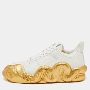 Pre Owned Giuseppe Zanotti White/Gold Leather Lace Up Sneakers Size 43