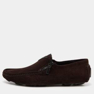 Giuseppe Zanotti Brown Suede Zip Detail Driving Loafers Size 43