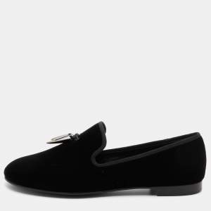 Giuseppe Zanotti Black Velvet Kevin Shark Tooth Tassel Smoking Slippers Size 41