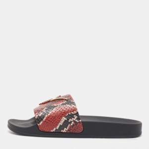 Giuseppe Zanotti Red/Black Python Embossed Leather Newburel Slide Flats Size 43
