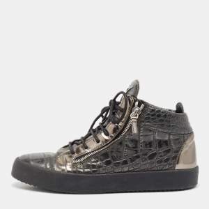 Giuseppe Zanotti Metallic Croc Embossed Leather High Top Sneakers Size 45