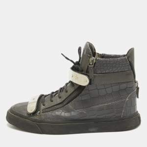 Giuseppe Zanotti Grey Croc Embossed Leather High Top Sneakers Size 46