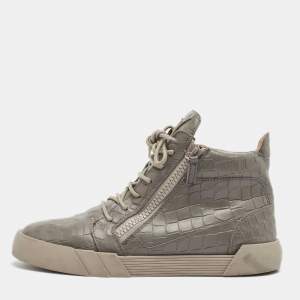 Giuseppe Zanotti Grey Croc Embossed High Top Sneakers Size 43