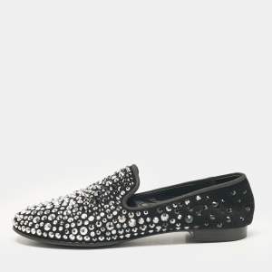 Giuseppe Zanotti Black Crystal Embellished Suede Smoking Slippers Size 40