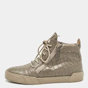 Giuseppe Zanotti Grey Croc Embossed Leather London High Top Sneakers Size 39