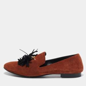 Giuseppe Zannoti Brown Suede Tassel Embellished Slip on Loafers Size 42