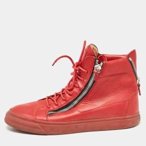 Giuseppe Zanotti Red Leather London High Top Sneakers Size 43