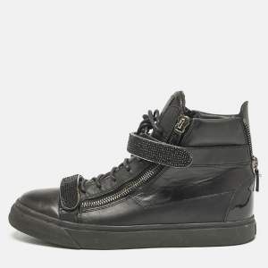 Giuseppe Zanotti Black Leather Coby High Top Sneakers Size 44.5