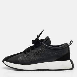 Giuseppe Zanotti Black Leather and Suede Trainer Lace Up Sneakers Size 45