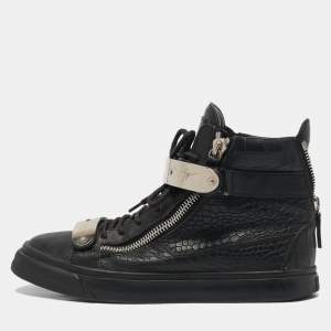 Giuseppe Zanotti Black Croc Embossed Patent Leather Double Zip High Top Sneakers Size 40
