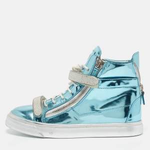 Giuseppe Zanotti Blue Leather Double Zip High Top Sneakers Size 40