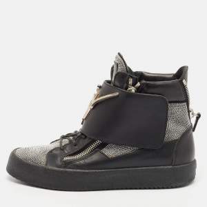 Giuseppe Zanotti Black/Silver Leather Double Zip High Top Sneakers Size 40